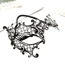 Zwart Venetiaans eenoogmasker - metalen kant - kristallen - maskerade / carnavalMaskers