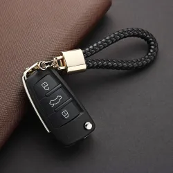 Woven braided leather keychain - detachable - rotatable metal buckleKeyrings
