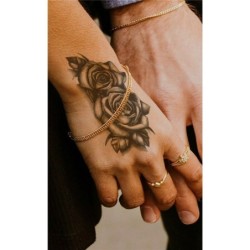 Autocollant de tatouage temporaire - roses noires doubles - imperméable