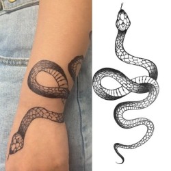 Sticker tatouage temporaire - serpent noir / roses - waterproof