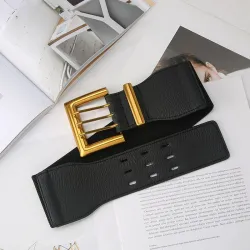 Retro elastische brede riem - leer - gouden gespRiemen
