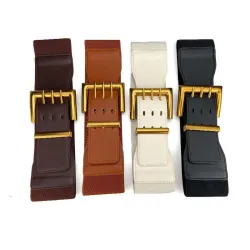 Retro elastische brede riem - leer - gouden gespRiemen