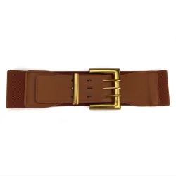 Retro elastische brede riem - leer - gouden gespRiemen