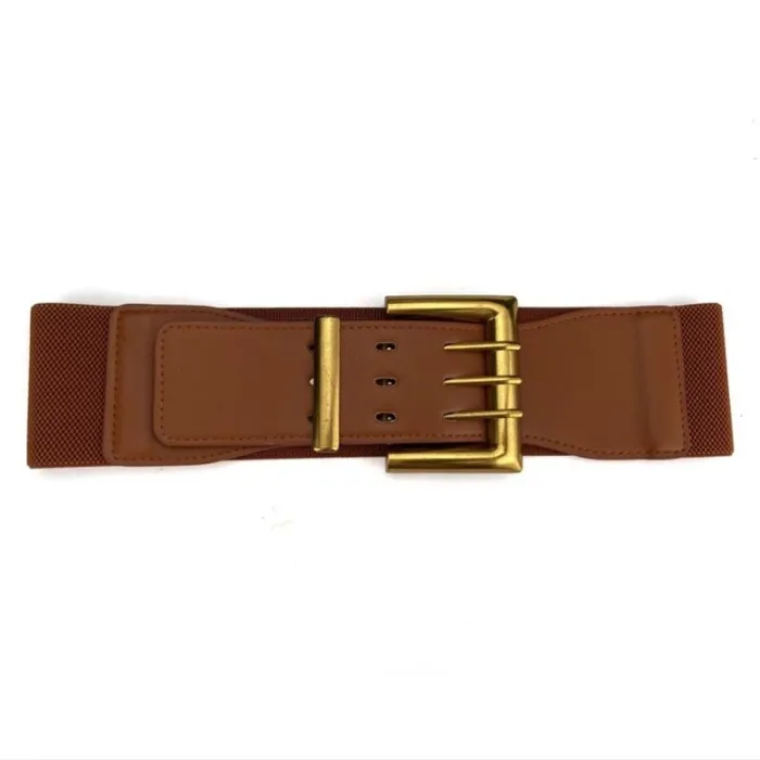 Retro elastische brede riem - leer - gouden gespRiemen