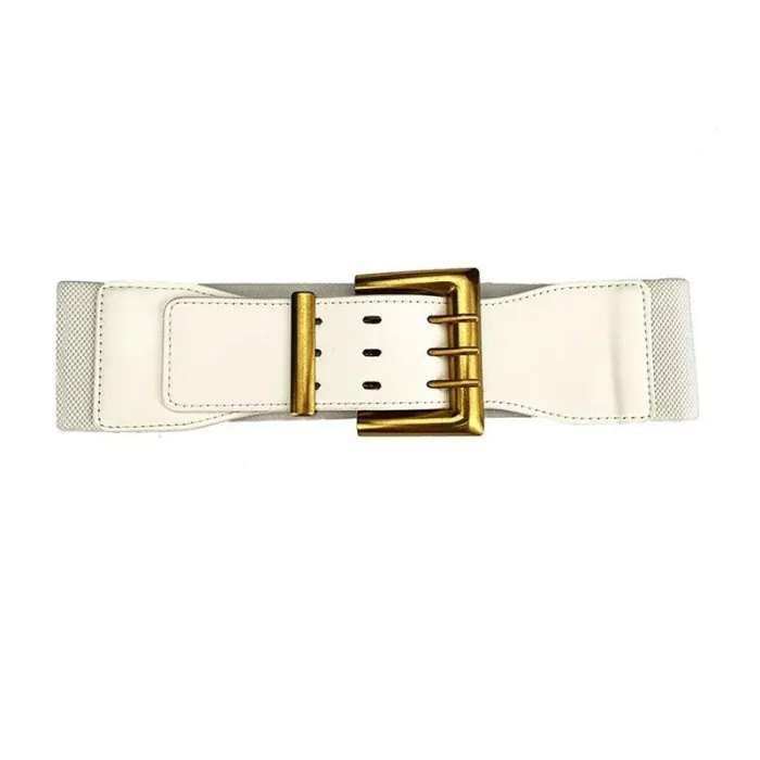 Retro elastische brede riem - leer - gouden gespRiemen