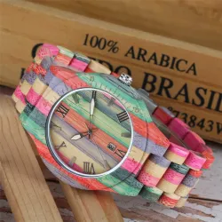 Modieus kleurrijk houten horloge - rond - Quartz - unisexHorloges