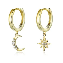 Modieuze ronde gouden oorbellen - maan / ster - 925 sterling zilverOorbellen