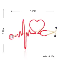 Broche médicale - électrocardiogramme / stéthoscope / coeur - avec cristal