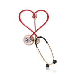 Stéthoscope en forme de coeur - avec cristal - broche élégante