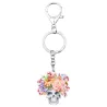 Acrylic Halloween skull with flowers - keychainKeyrings