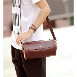 Trendy shoulder leather bag - cylindrical shapeBags