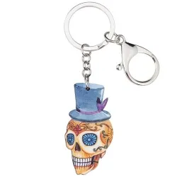 Halloween schedel met hoed - acryl sleutelhangerSleutelhangers