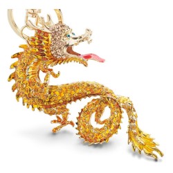 Porte-clés avec un dragon en cristal jaune