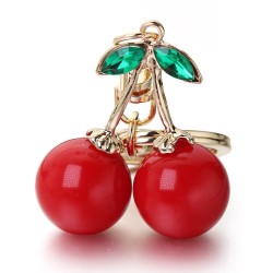 Red cherry shaped keychain - with green crystal