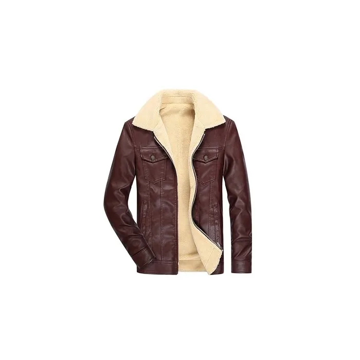 Veste d'hiver en cuir avec polaire et fermeture éclair - slim