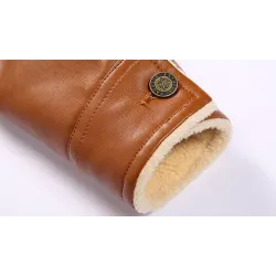 Veste d'hiver en cuir avec polaire et fermeture éclair - slim
