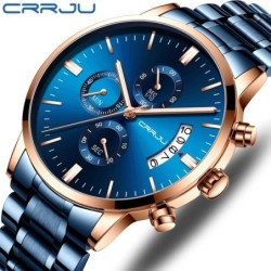 CRRJU - luxe blauw horloge - Quartz - roestvrij staal - waterdichtHorloges