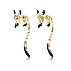 Boucles d'oreilles pendantes élégantes - petit renard - émail noir - argent - or - or rose