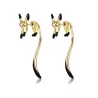 Boucles d'oreilles pendantes élégantes - petit renard - émail noir - argent - or - or rose