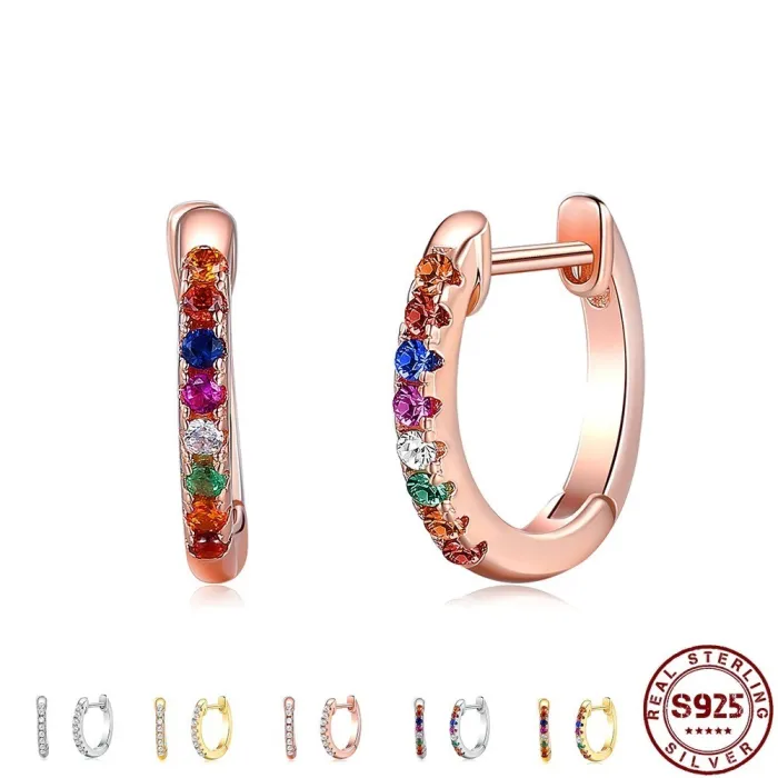 Boucles d'oreilles élégantes petites créoles - avec zircons cubiques - argent sterling 925