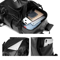 Sac à dos en cuir à la mode - sac pour ordinateur portable 15,6 pouces - trou pour écouteurs - étanche