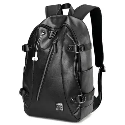 Sac à dos en cuir à la mode - sac pour ordinateur portable 15,6 pouces - trou pour écouteurs - étanche