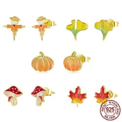 Petites boucles d'oreilles puces tendance - argent sterling 925 - édition automne - épouvantail - feuille - citrouille