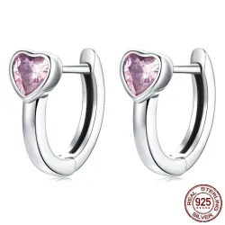Oorknopjes met roze kristallen hartje - 925 sterling zilverOorbellen