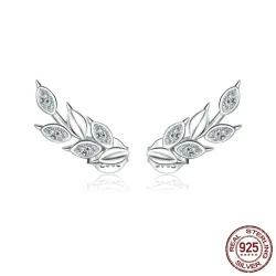 Elegante oorknopjes - bladvorm - met kristallen - 925 sterling zilverOorbellen
