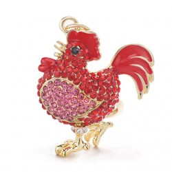 Red crystal rooster - chicken - keychain