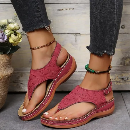Leren zomersandalen - met bandje - platte sleehak zoolSandalen