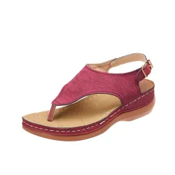 Leren zomersandalen - met bandje - platte sleehak zoolSandalen