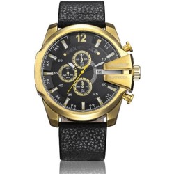 Cagarny - montre de sport militaire - bracelet cuir - acier inoxydable