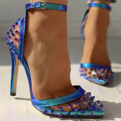 Sexy pumps met hoge hak - transparant - met enkelbandje / klinknagelsHoge hakken