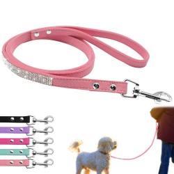 Leather leash - with rhinestones - for dogs / cats