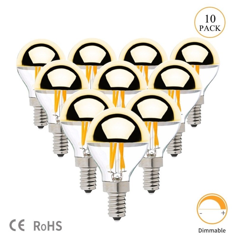 Ampoule LED - G45 bulle miroir doré - dimmable - blanc chaud - 4W - E12 - E14 - 10 pièces