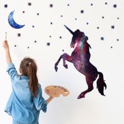 Sticker mural décoratif - cheval - licorne - étoiles