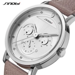 SINOBI - montre à quartz élégante - bracelet en cuir - design visage souriant
