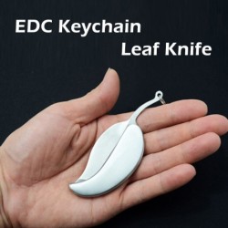 Mini pocket knife - foldable - with key ring - stainless steel - leaf shape