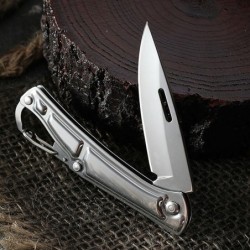 Mini couteau pliable - avec mousqueton - acier inoxydable