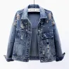 Veste en jean courte vintage - avec diamants / trous