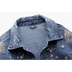 Veste en jean courte vintage - avec diamants / trous