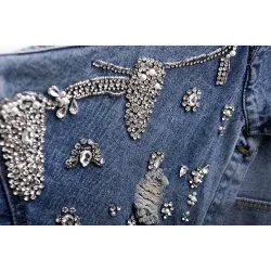 Veste en jean courte vintage - avec diamants / trous