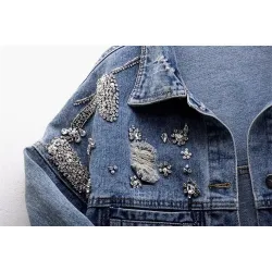 Veste en jean courte vintage - avec diamants / trous