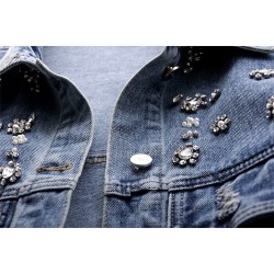 Veste en jean courte vintage - avec diamants / trous
