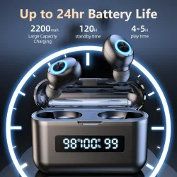 Draadloze sportkoptelefoon - oordopjes - waterdicht - Bluetooth - met microfoon / 2200Mah oplaaddoosOor- & hoofdtelefoons
