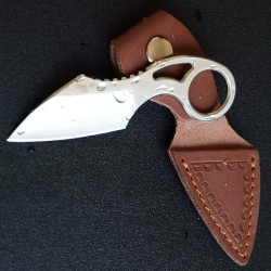 Tactical small knife - with ring - leather case - D2 steel