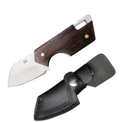Mini couteau pliable - inox - manche bois - avec gaine cuir