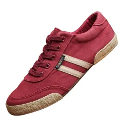 Klassieke herenschoenen - platte canvas sneakers - ronde neus - vetersSchoenen