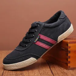 Klassieke herenschoenen - platte canvas sneakers - ronde neus - vetersSchoenen